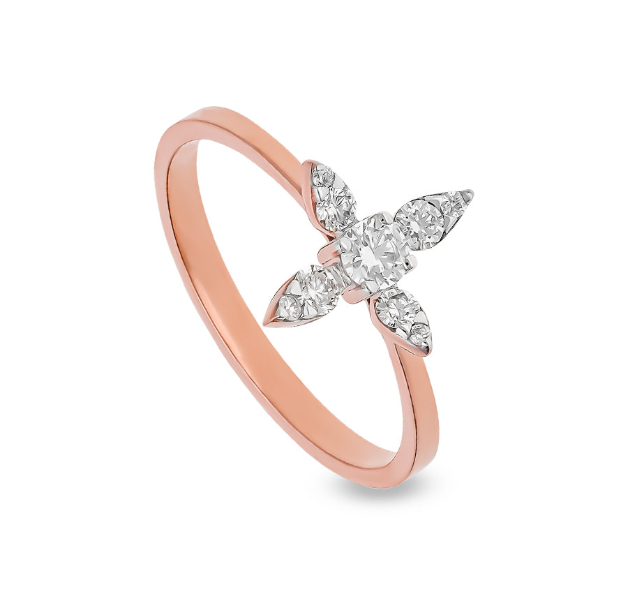 Four Leaves Round Diamond Rose Gold Casual Ring