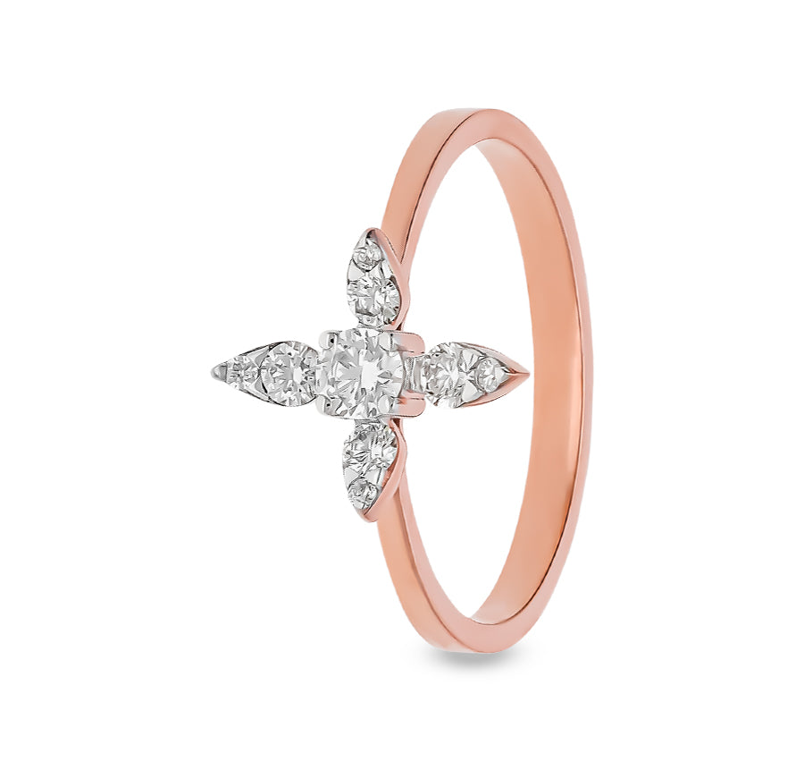 Four Leaves Round Diamond Rose Gold Casual Ring