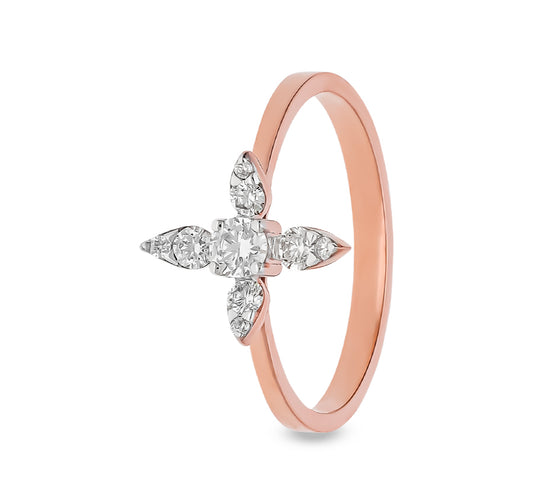 Four Leaves Round Diamond Rose Gold Casual Ring