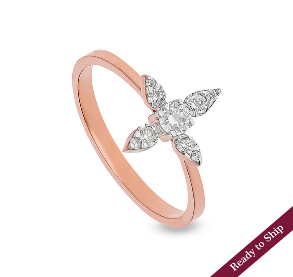 Four Leaves Round Diamond Rose Gold Casual Ring