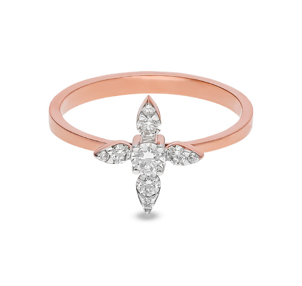 Four Leaves Round Diamond Rose Gold Casual Ring