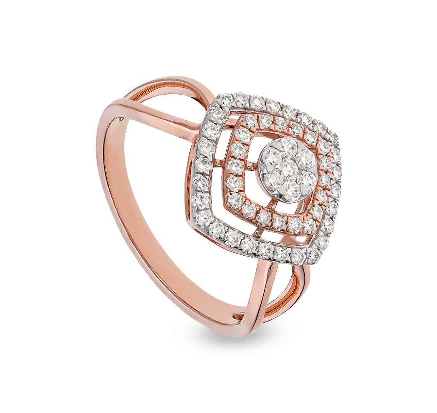 Rhombus Shape Round Diamond With Prong Set Rose Gold Casual Ring