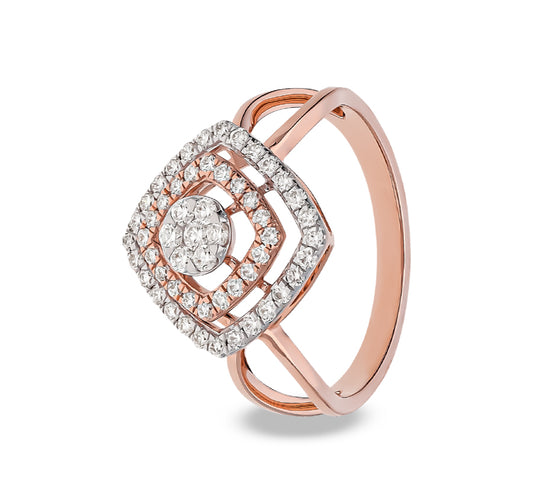 Rhombus Shape Round Diamond With Prong Set Rose Gold Casual Ring