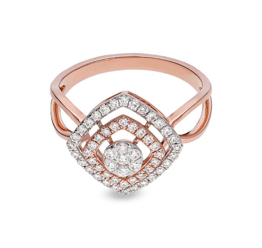 Rhombus Shape Round Diamond With Prong Set Rose Gold Casual Ring