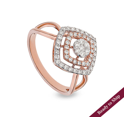 Rhombus Shape Round Diamond With Prong Set Rose Gold Casual Ring