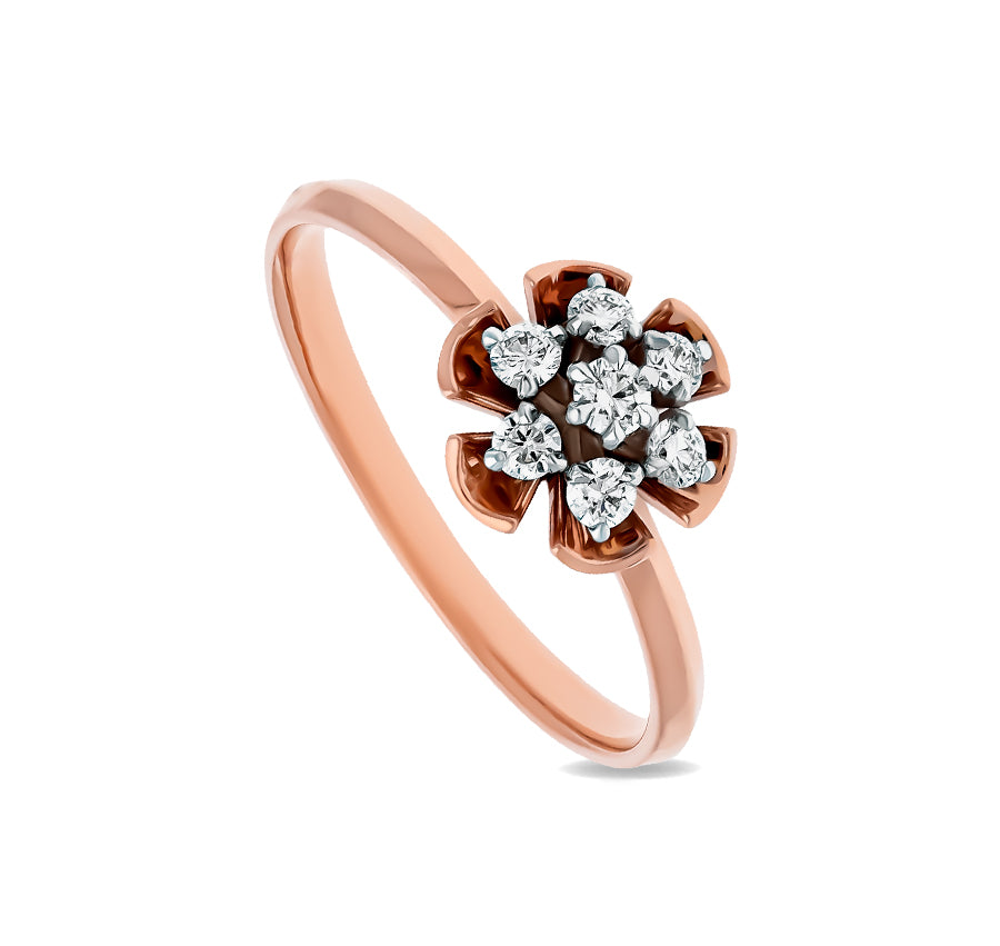 Flower Shape Round Diamond Rose Gold Casual Ring