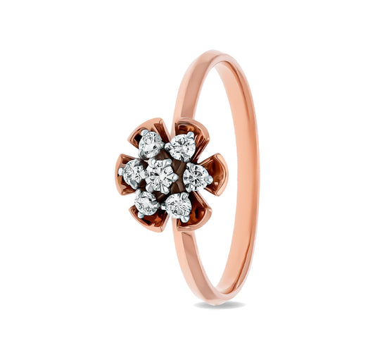 Flower Shape Round Diamond Rose Gold Casual Ring