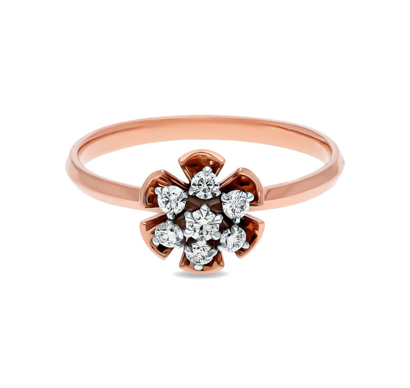 Flower Shape Round Diamond Rose Gold Casual Ring