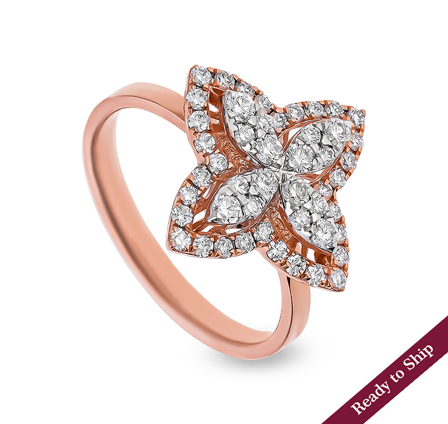 Marquise Field With Round Diamond Rose Gold Casual Ring