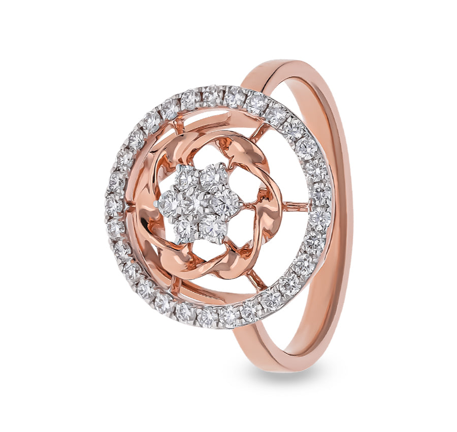 Circle Shape Round diamond With Prong Rose Gold Casual Ring