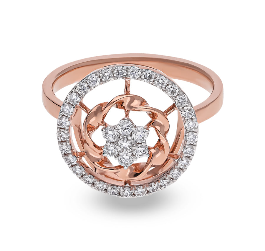 Circle Shape Round diamond With Prong Rose Gold Casual Ring