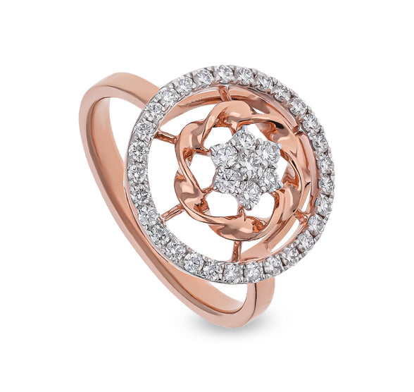 Circle Shape Round diamond With Prong Rose Gold Casual Ring