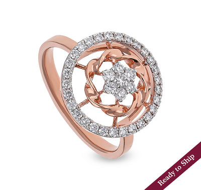 Circle Shape Round diamond With Prong Rose Gold Casual Ring