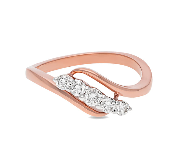 Awary Leaf Round Diamond With Prong Set Rose Gold Casual Ring