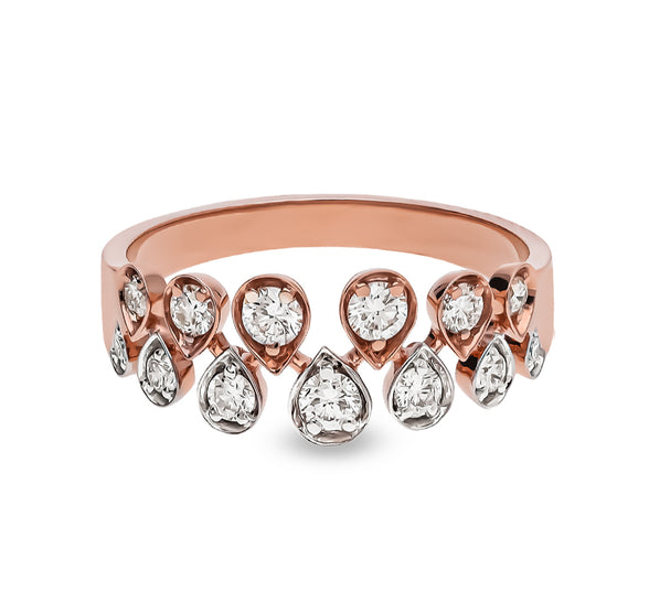 Pear Shape Round Natural Diamond With Prong Set Rose Gold Casual Ring