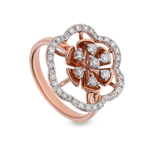 Navya Floral Round Diamond With Prong Set Rose Gold Engagement Ring