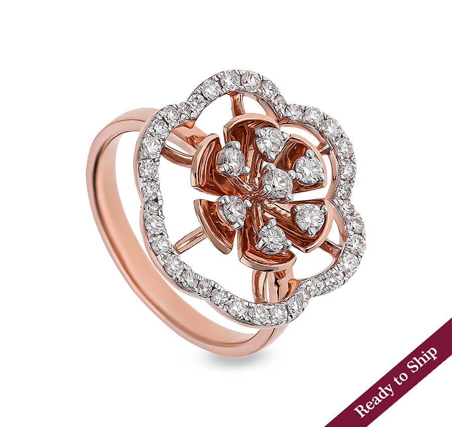 Navya Floral Round Diamond With Prong Set Rose Gold Engagement Ring