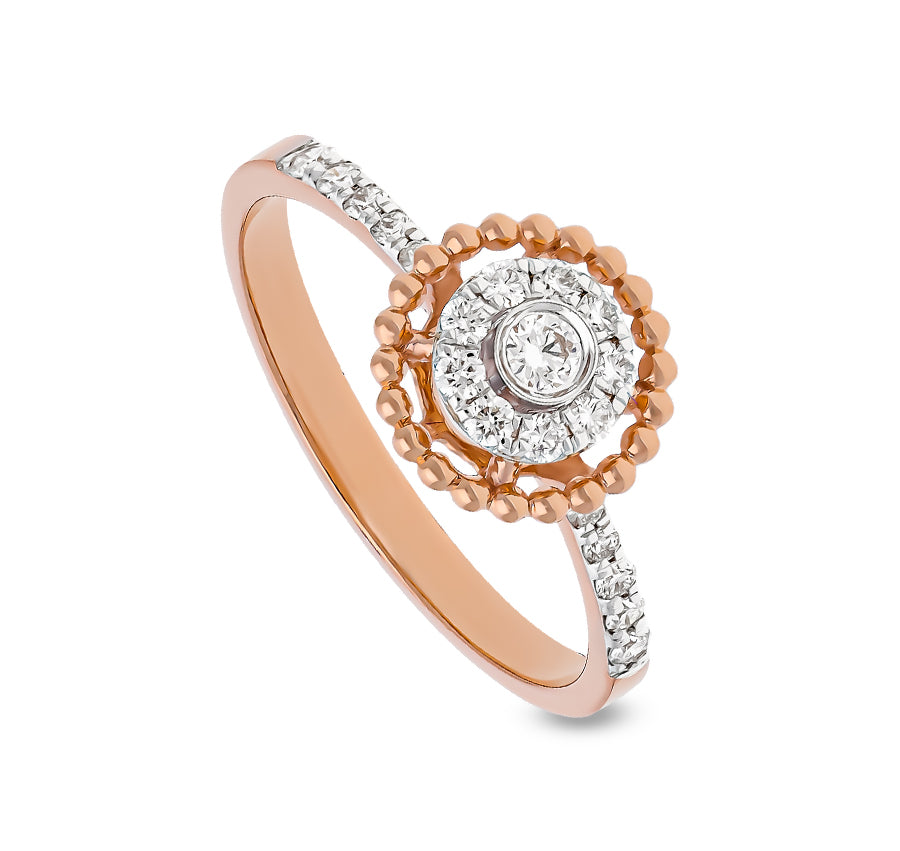 Milgrain Round Diamond With Prong Set Rose Gold Halo Ring