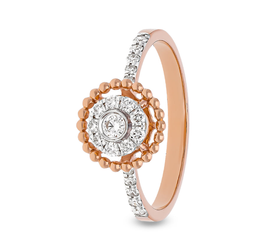 Milgrain Round Diamond With Prong Set Rose Gold Halo Ring