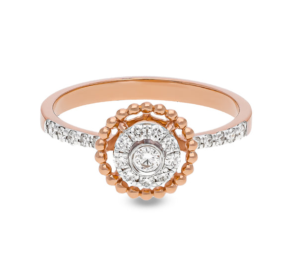 Milgrain Round Diamond With Prong Set Rose Gold Halo Ring