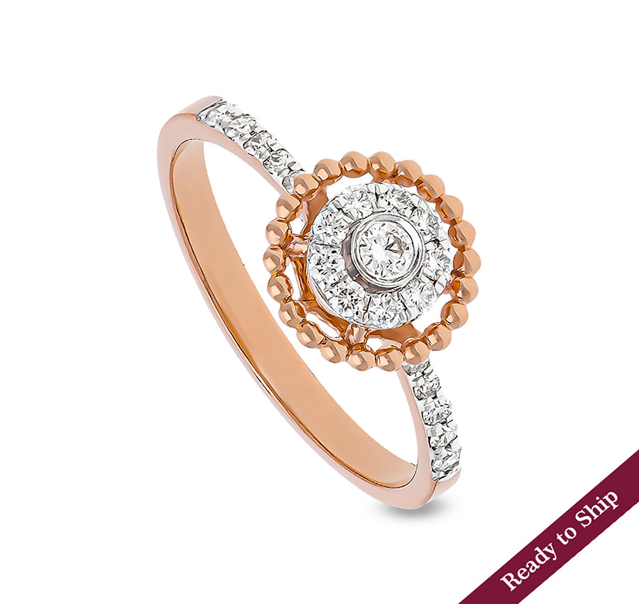 Milgrain Round Diamond With Prong Set Rose Gold Halo Ring