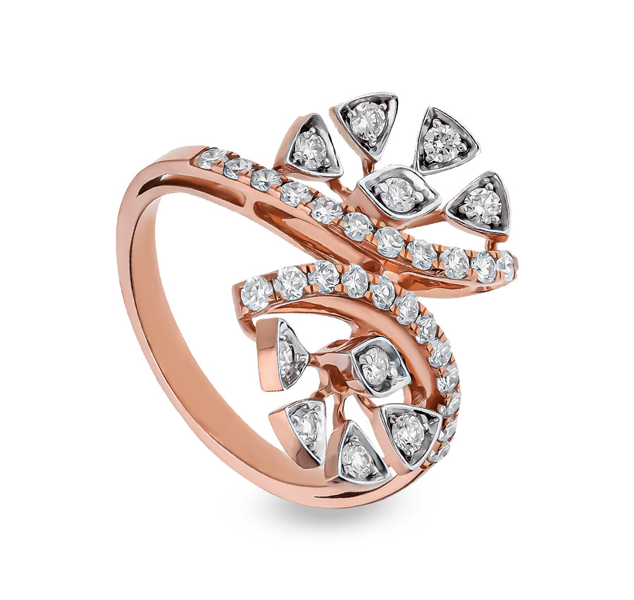 Floral Shape Round Diamond Straight Shank Rose Gold Casual Ring