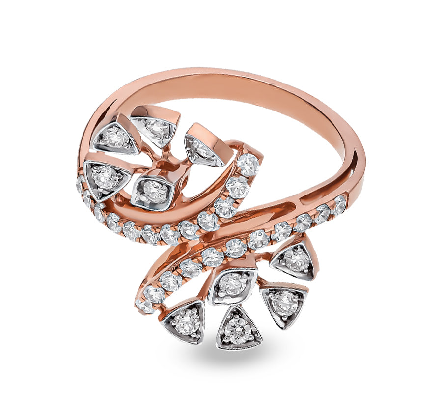 Floral Shape Round Diamond Straight Shank Rose Gold Casual Ring