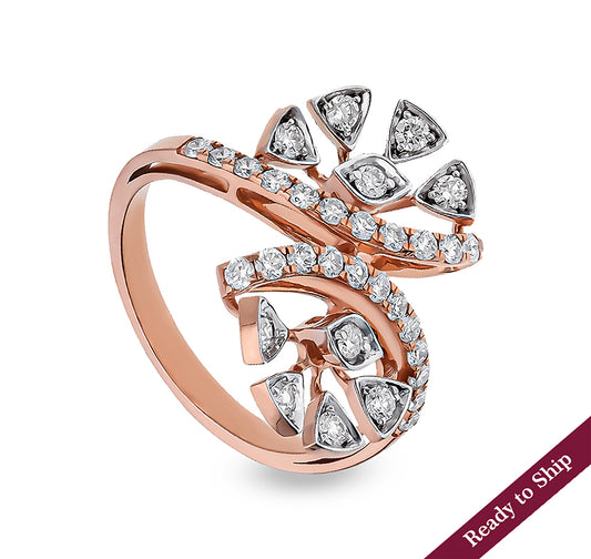 Floral Shape Round Diamond Straight Shank Rose Gold Casual Ring