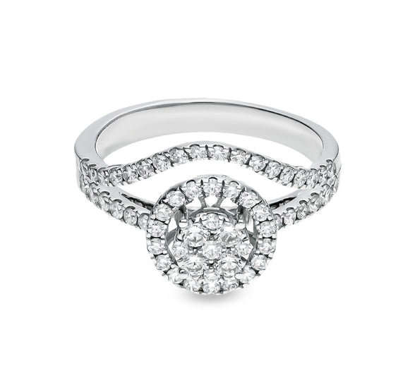 Round Cut Diamond With Prong Set straight Shank White Gold Casual Ring