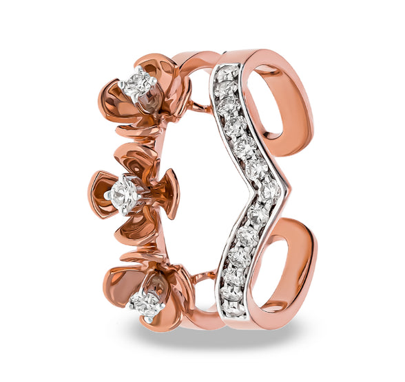 Crown Shape Round Natural Diamond With Channel and Prong Set Rose Gold Cocktail Ring