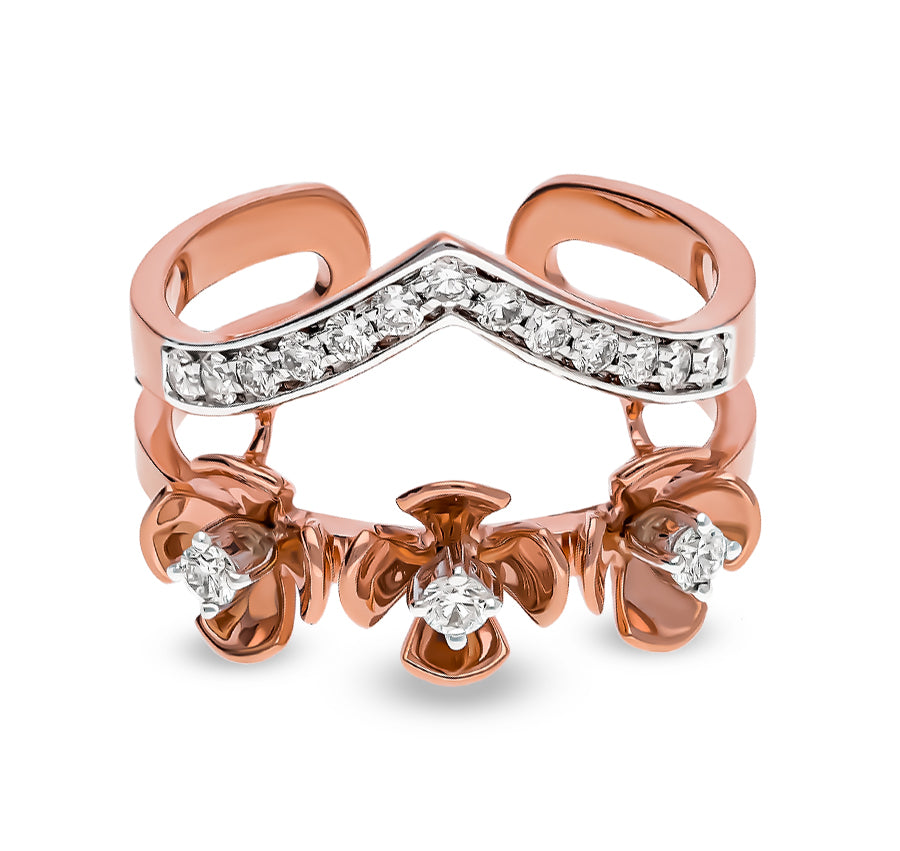 Crown Shape Round Natural Diamond With Channel and Prong Set Rose Gold Cocktail Ring