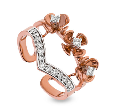 Crown Shape Round Natural Diamond With Channel and Prong Set Rose Gold Cocktail Ring