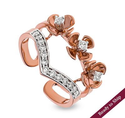 Crown Shape Round Natural Diamond With Channel and Prong Set Rose Gold Cocktail Ring