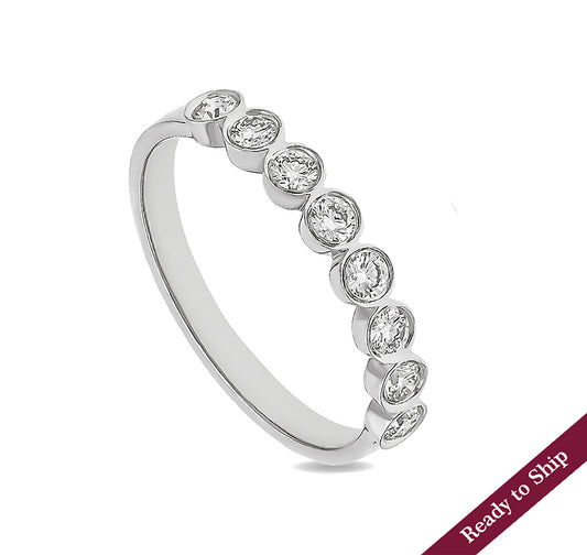 Round Shape Natural Diamond With Bezel Setting White Gold Band