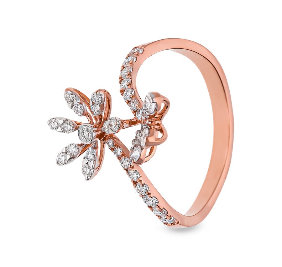 Flower Shape Round Natural Diamond With Straight Shank Rose Gold Cocktail Ring