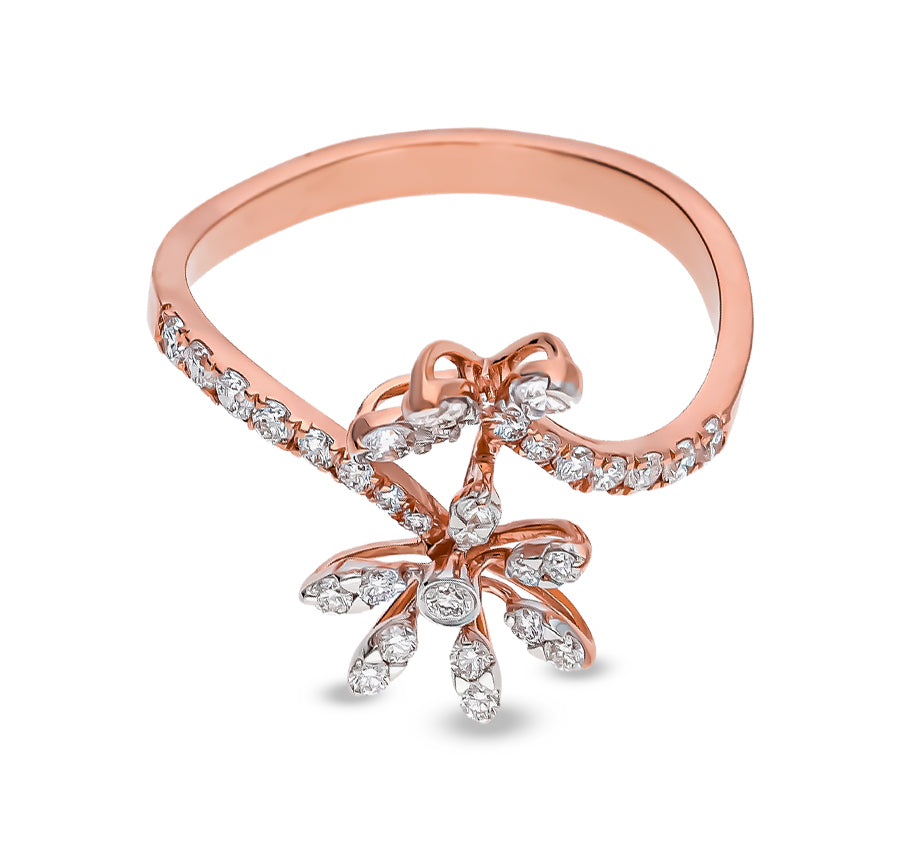 Flower Shape Round Natural Diamond With Straight Shank Rose Gold Cocktail Ring