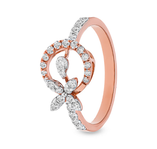 Floral Shape Round Natural Diamond With Prong Set Rose Gold Casual Ring