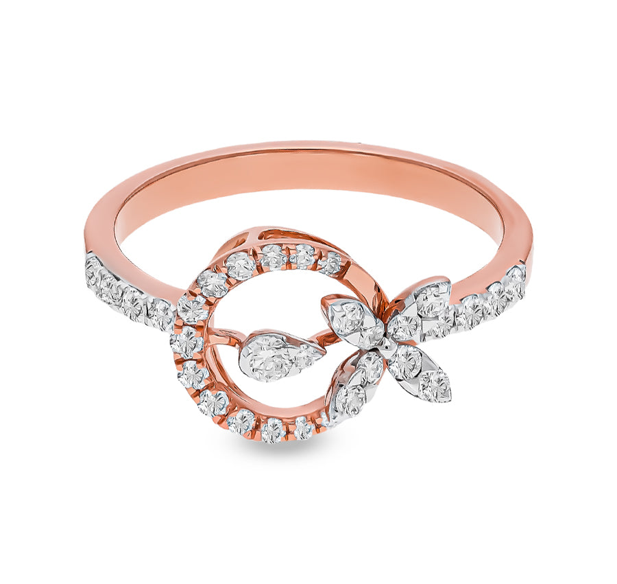 Floral Shape Round Natural Diamond With Prong Set Rose Gold Casual Ring