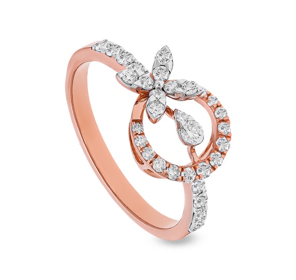 Floral Shape Round Natural Diamond With Prong Set Rose Gold Casual Ring