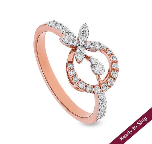 Floral Shape Round Natural Diamond With Prong Set Rose Gold Casual Ring