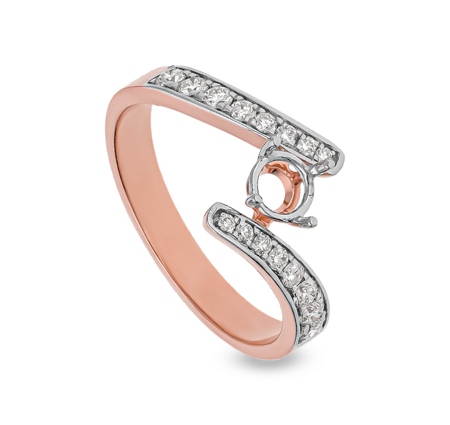 Round Natural Diamond With Channel Setting  Rose Gold Semi Mount Ring