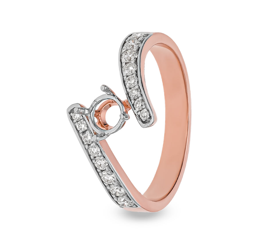 Round Natural Diamond With Channel Setting  Rose Gold Semi Mount Ring