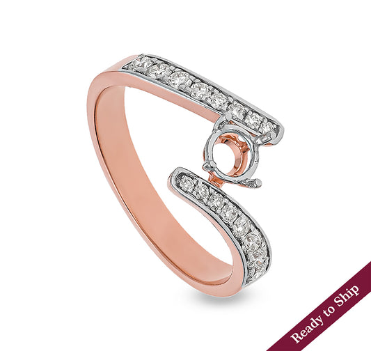 Round Natural Diamond With Channel Setting  Rose Gold Semi Mount Ring