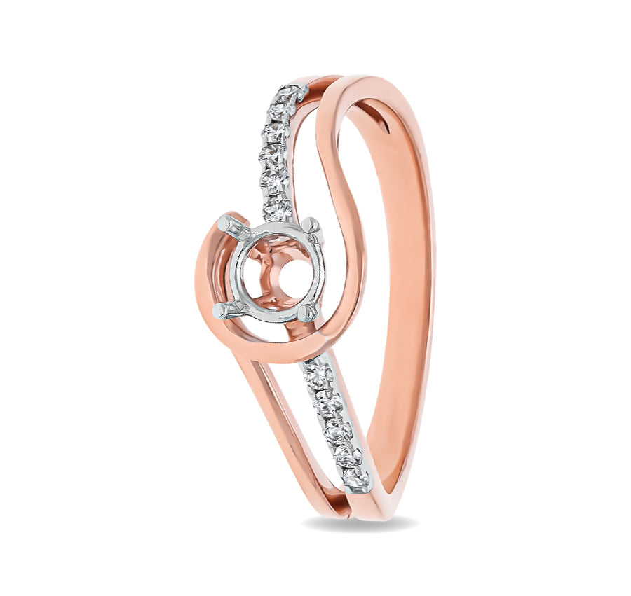 Round Natural Diamond With Prong Set Semi Mount Rose Gold Casual Ring