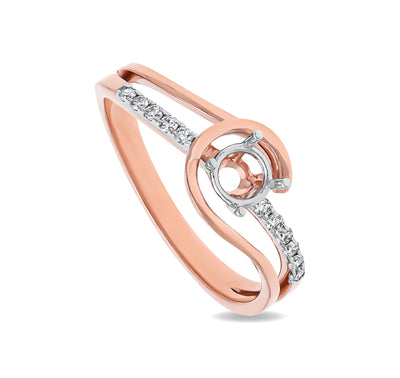 Round Natural Diamond With Prong Set Rose Gold Semi Mount  Ring