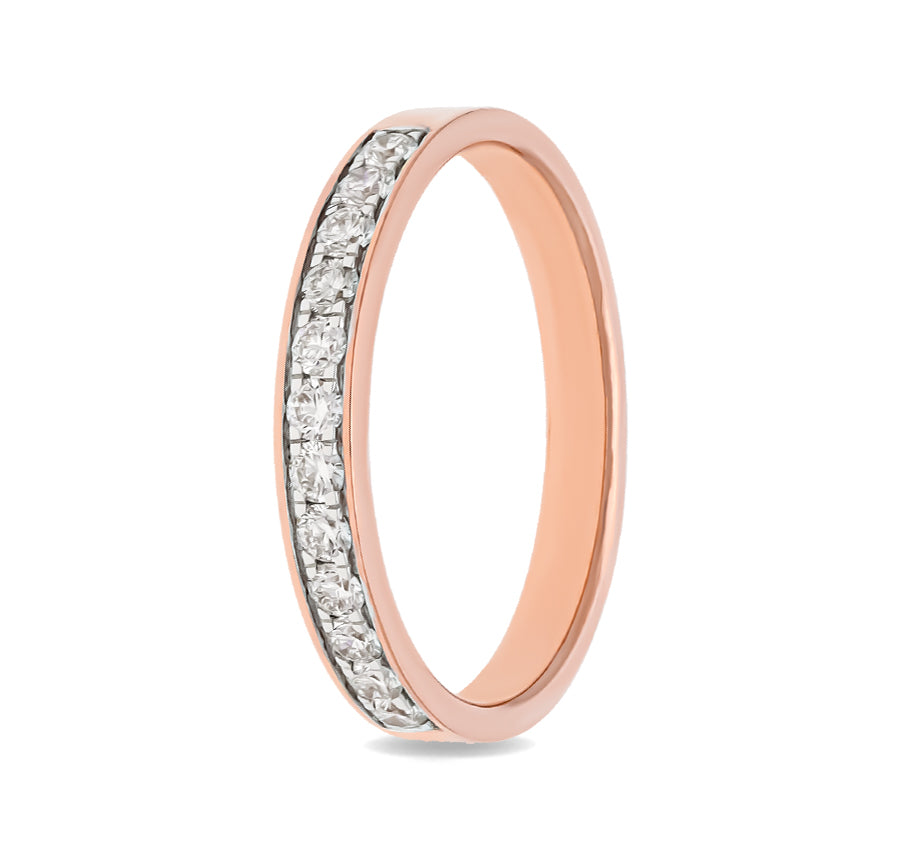 Round Shape Natural Diamond With Channel Setting Rose Gold Band