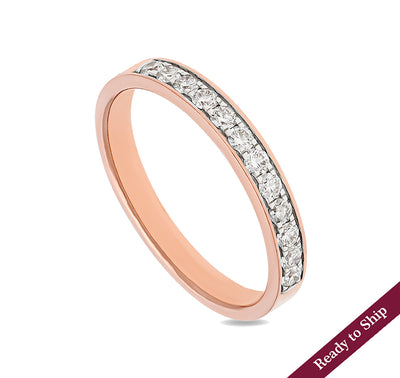 Round Shape Natural Diamond With Channel Setting Rose Gold Band