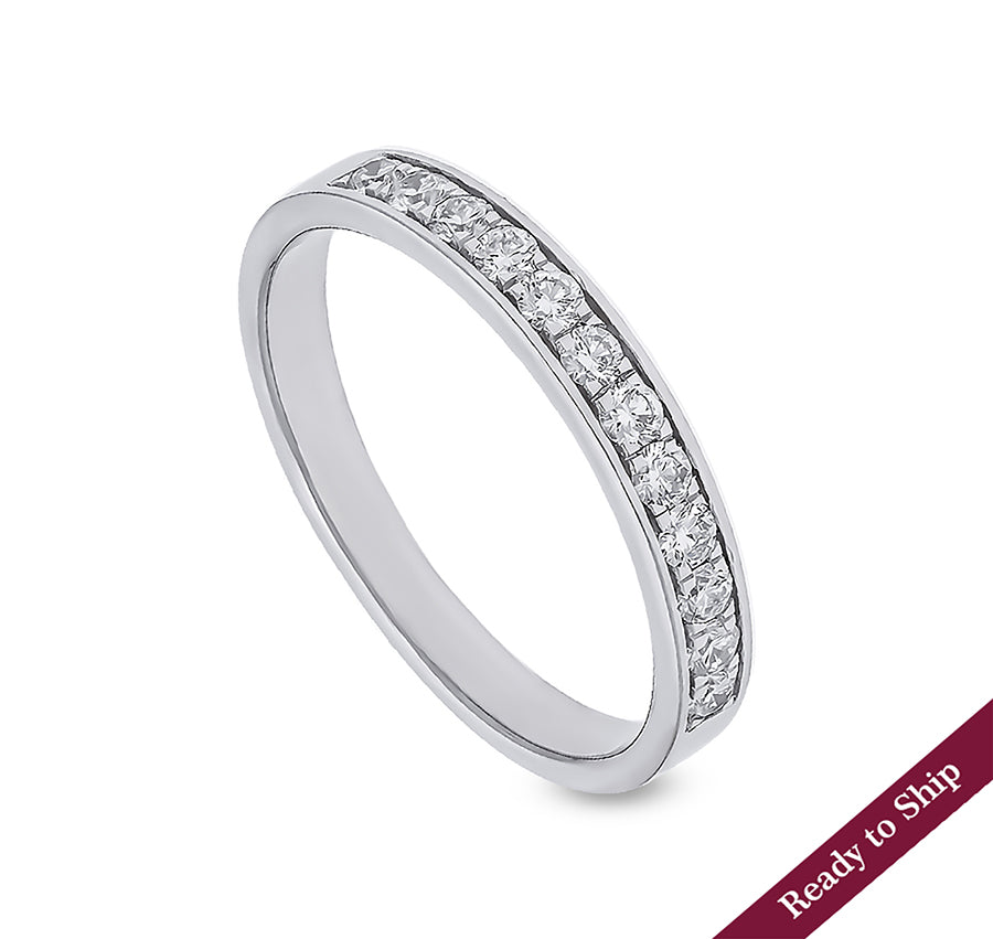 Round Shape Natural Diamond With Channel Setting White Gold Band