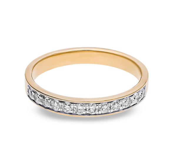 Round Shape Natural Diamond With Channel Setting Yellow Gold Band