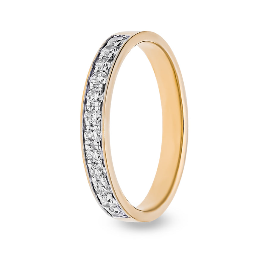 Round Shape Natural Diamond With Channel Setting Yellow Gold Band